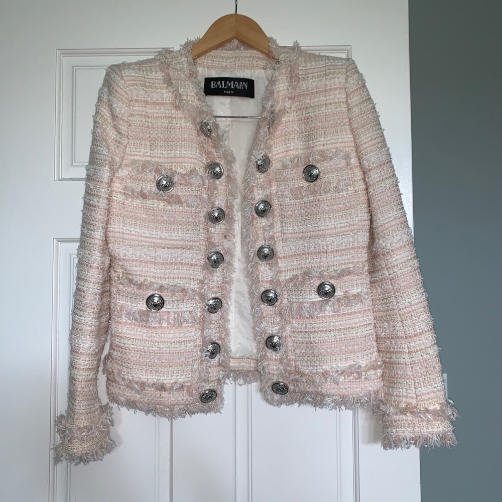 Balmain Pink and Cream Tweed Blazer